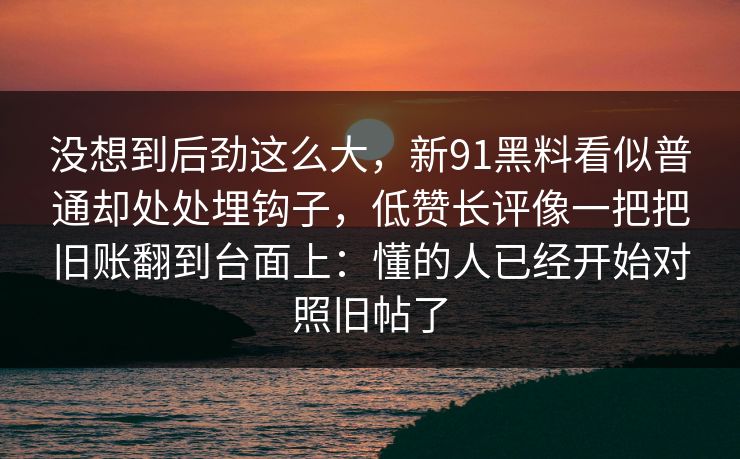 没想到后劲这么大，新91黑料看似普通却处处埋钩子，低赞长评像一把把旧账翻到台面上：懂的人已经开始对照旧帖了
